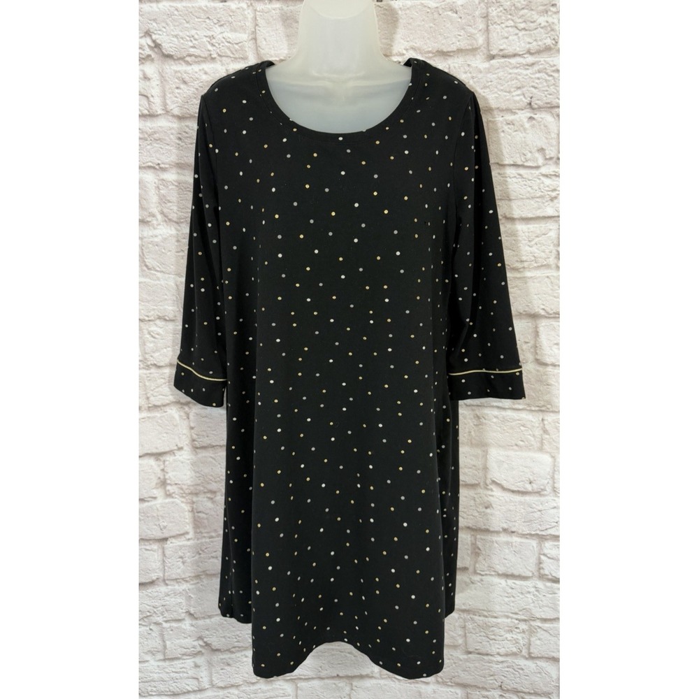 Soma Black Polka Dot Nightgown Large Soft Cozy Cotton Modal Sleepwear Pajamas